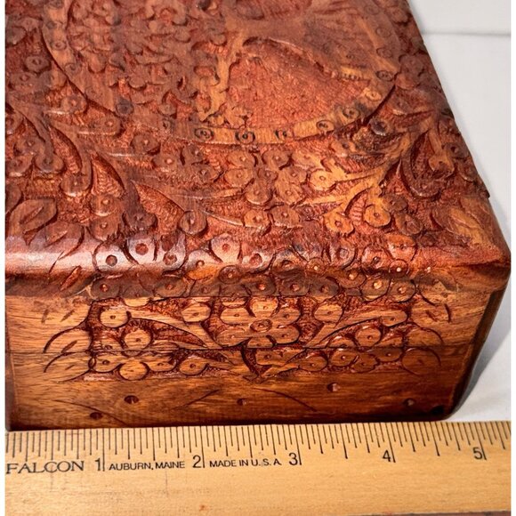 vintage hand carved hinged velvet lined Handcrafted Wooden Tree Life Jewelry Box - Picture 11 of 14